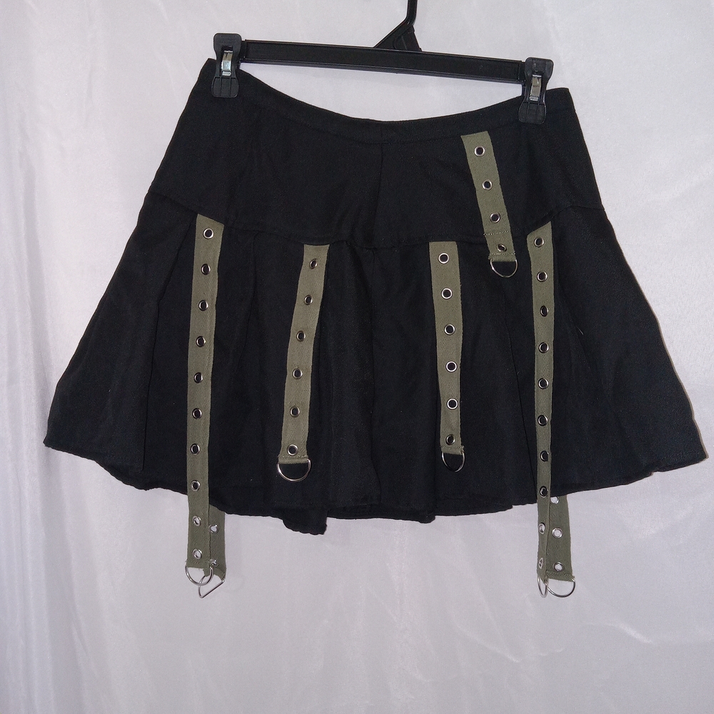 Social Collision Gothic Mini Skirt Strappy D-Ring Black Punk Grunge Alt Y2K 26" - Picture 2 of 13